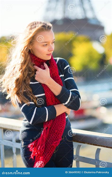 Girl In Paris On A Spring Or Fall Day Stock Photo Image Of Slim