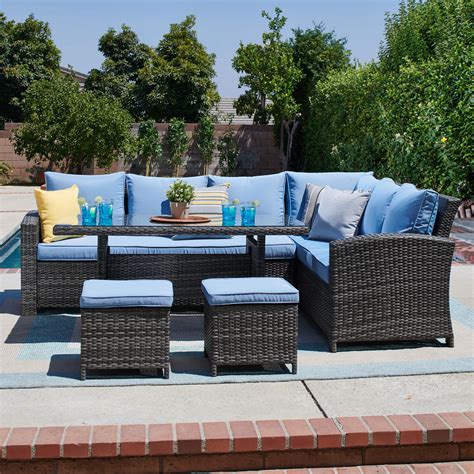 5 Piece Outdoor Sectional And Dining Set In Greylight Blue Walmart