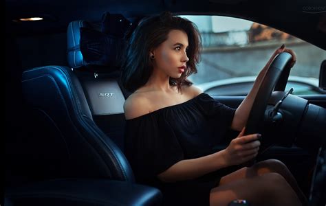 Wallpaper Model Black Dress Brunette Sitting Vehicle Car Interior Women With Cars Ivan