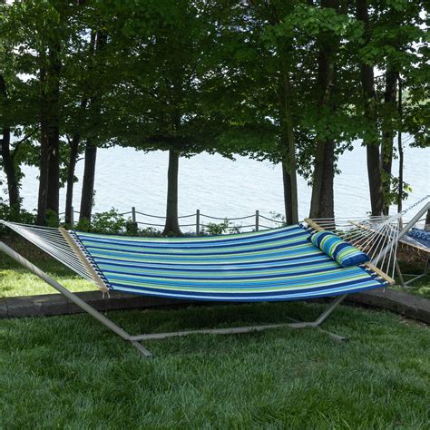 Single 36 Quilted Fabric Hammock With Patented Kd Space Saving Hammock Stand And Pillow Combo