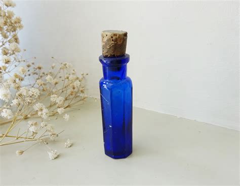 Antique Small Octagonal Cobalt Blue Glass Bottle With Old Etsy In