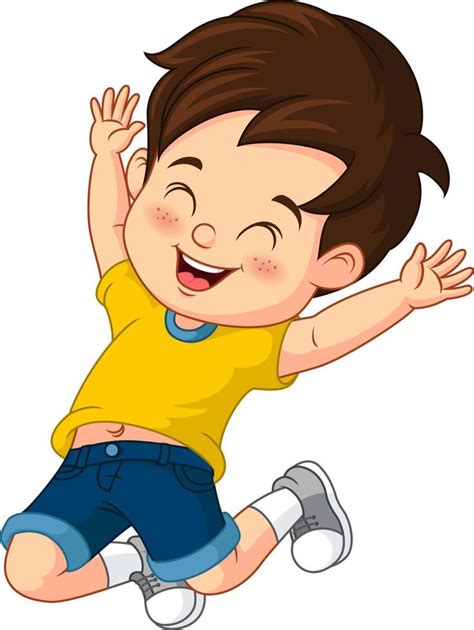 Niño Feliz De Dibujos Animados Saltando 5112566 Vector En Vecteezy