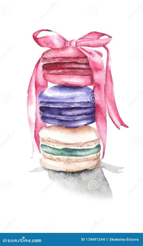 Hand Painted Watercolor French Macarons Illustration Stock Illustration