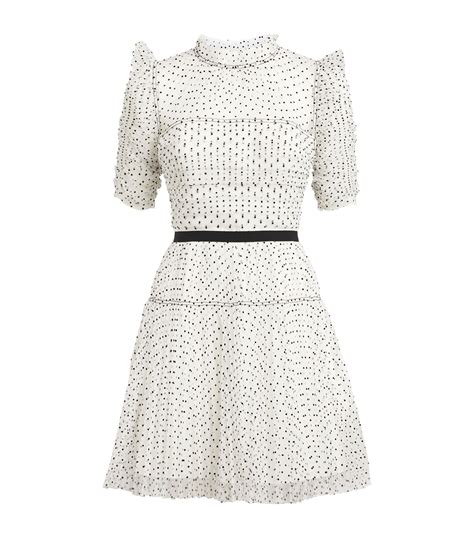 Self Portrait White Sp P Dot Mesh Pleated Skirt Mini Dress Harrods Uk