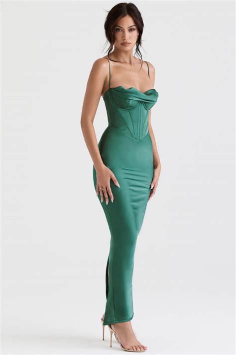 House Of Cb Charmaine Forest Corset Maxi Dress All The Dresses