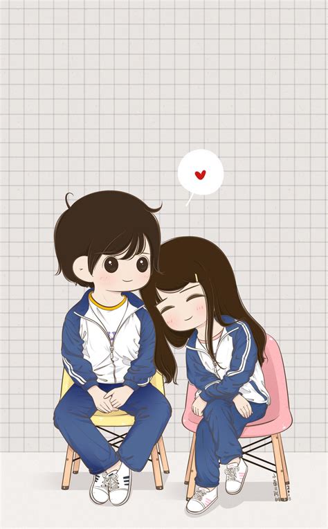 Cute Korean Cartoon Couple Wallpaper