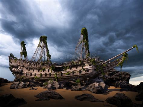 Pirate Shipwreck Sailing Ship Wreck Stock Photo Image Of Rocks