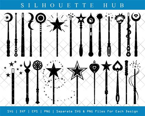 Magic Wand Svg Wand Silhouette Fairy Wand Svg Wizards Wand Etsy Uk