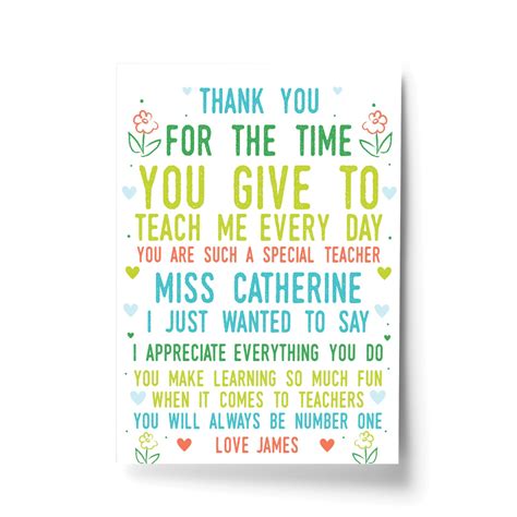thank you poem personalised print best teacher assistant leaving