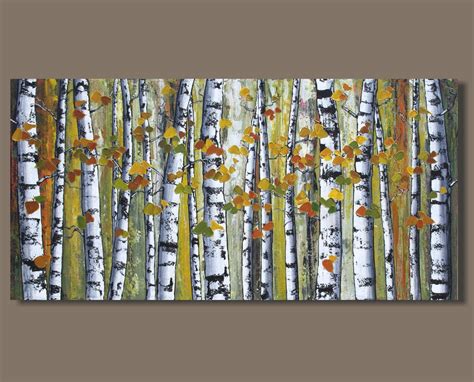 Birch Tree Painting Autumn Landscape Yellow Abstract White Etsy