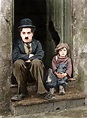 Charlie Chaplin & The Kid (1921) van Colourful History op canvas ...