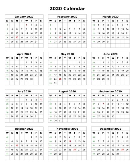 2020 Calendar Printable Pdf Portrait