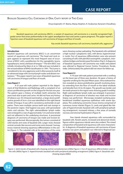 Pdf Basaloid Squamous Cell Carcinoma Of Oral Cavity Report Of Two Cases