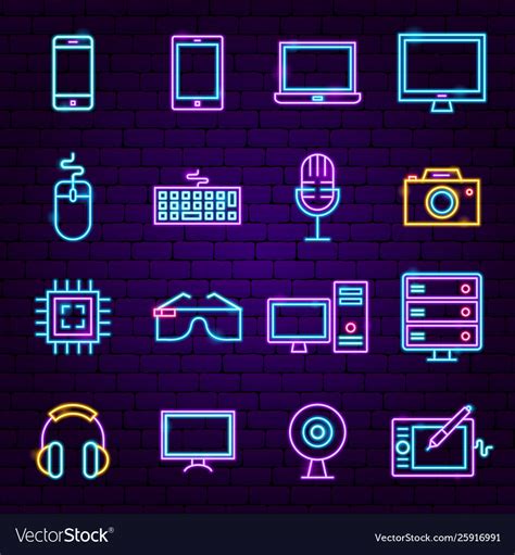 Computer Technology Neon Icons Royalty Free Vector Image