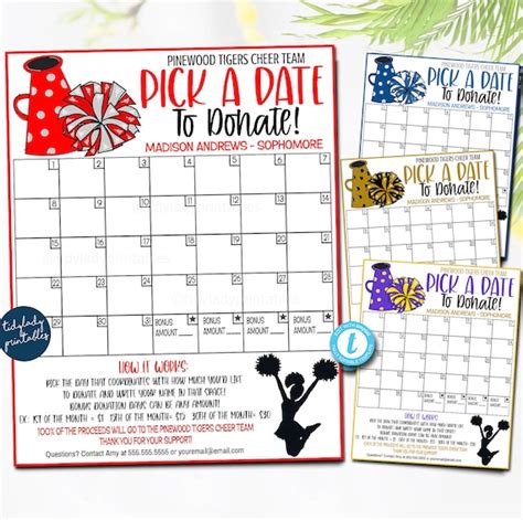 Editable Cheer Pick A Date To Donate Printable Cheerleader Etsy Finland