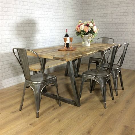 Rustic Dining Table Industrial 6 8 Seater Solid Reclaimed Wood Metal B
