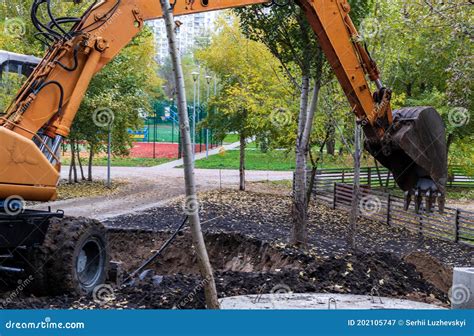 Excavator Loader during Earthworks at a Construction Site. Stock Image
