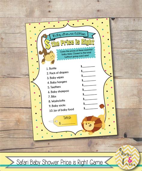 Safari Baby Shower Game Price Is Right Printable Baby Shower