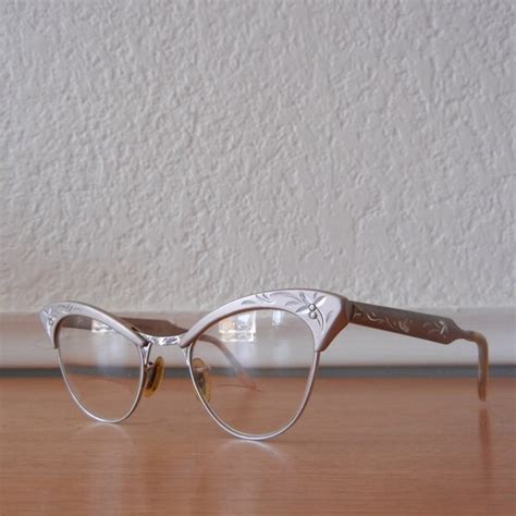 1950s horn rimmed cat eye glasses dusty rose by nellsvintagehouse