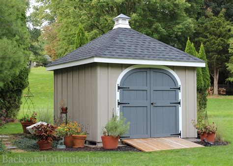 8x8 Garden Hip Roof Shed With Transom Window In Single Door And Cedar