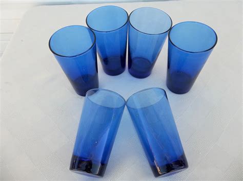 Vintage Libbey Cobalt Blue Tumblers Barware Set Of Six 14 Oz Etsy