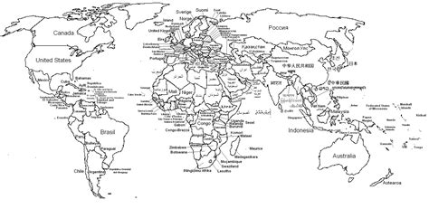Detailed Blackline World Map With Countries United States Map Printable