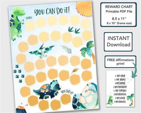 Dinosaur Reward Chart For Kids Behavior Chart Printable Chore Etsy