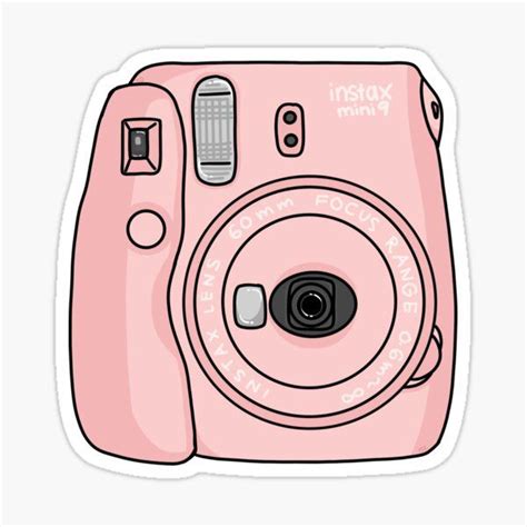 A Pink Camera Sticker With The Words Instax Mini In White Lettering On It