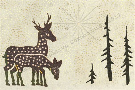 Annes Creative Cornucopia Christmas Star Two Reindeer Postcard