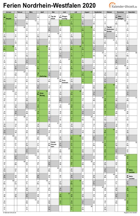 Ihnen fehlt ein kalender für das neue jahr, sie benötigen jedoch eher einen zweckmässigen kalender samt feiertagen zum ausdrucken statt einen teuren wandkalender? Ferien Nordrhein-Westfalen 2020 - Ferienkalender zum ...