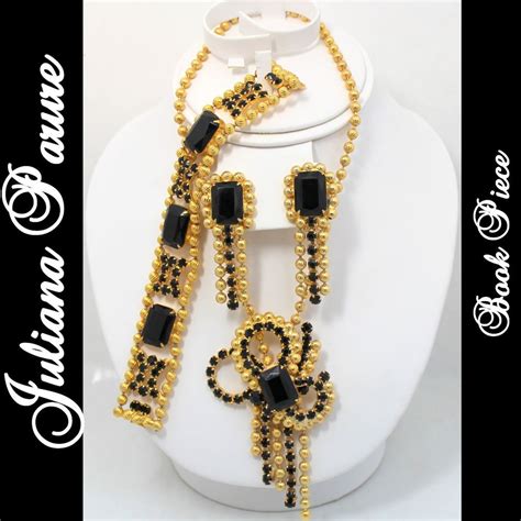 Juliana Book Piece Black Rhinestone Ball Chain Parure Necklace Bracelet