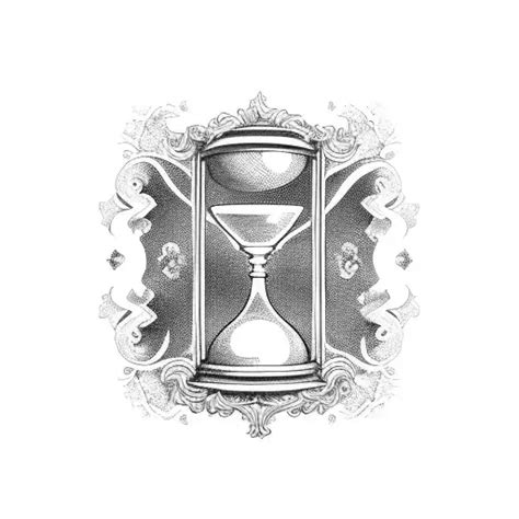 Black And Grey Hourglass With Vintage Baroque Scroll Tattoo Idea