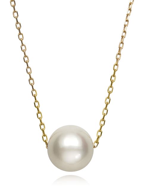 Pearlzzz Single Floating Cultured White Freshwater Pearl 14k Yellow