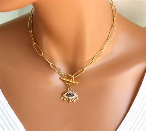 Gold Filled Evil Eye Choker Necklace For Women Protection Etsy