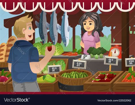 Man Shopping In A Farmers Market Royalty Free Vector Image