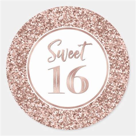 Sweet 16 Birthday Party Rose Gold Glitter Pattern Classic Round Sticker
