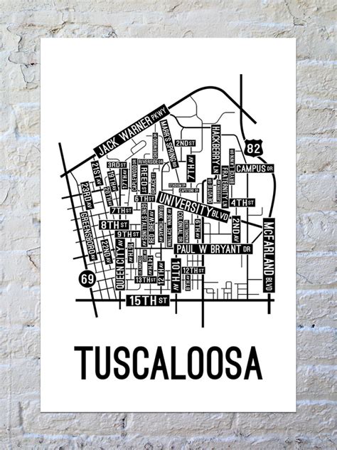 Tuscaloosa Alabama Street Map Poster School Street Posters