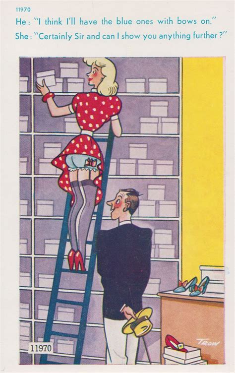 sexy lady librarian upskirt ladder up skirt view vintage comic humour postcard topics