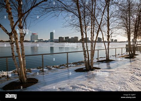 Detroit Michigan The Detroit River In Winter Photographed From The