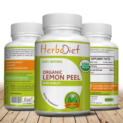 Organic Lemon Peel Capsules Citrus Bio Flavonoids Vitamin C Skin Bone