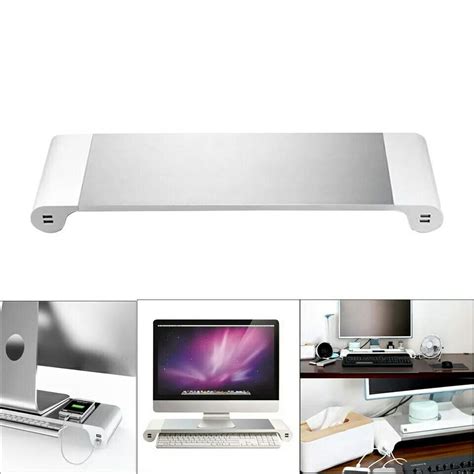 Aluminum Space Bar Laptop Computer Monitor Stand Holder Desk With 4 Usb