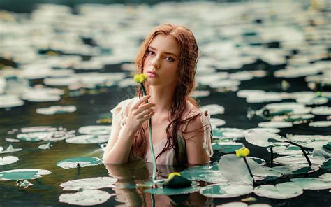 Download Girl With Flowers Outdoor Lake 1920x1200 Wallpaper 1610