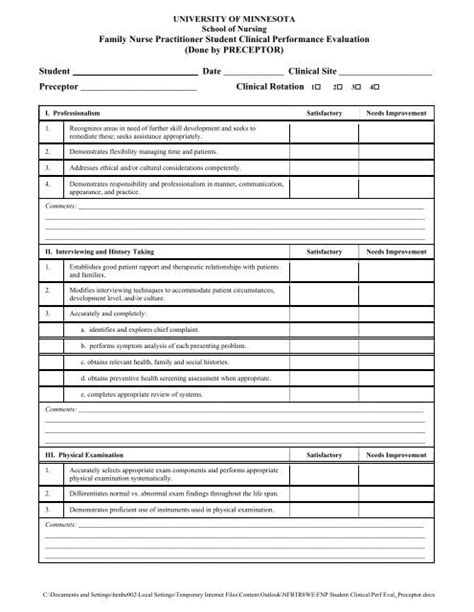 Clinical Performance Evaluation Form School Of Nursing