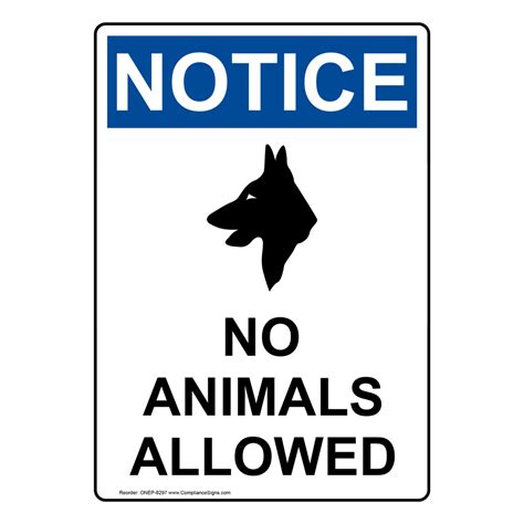 Portrait Osha No Animals Allowed Sign With Symbol Onep 8297