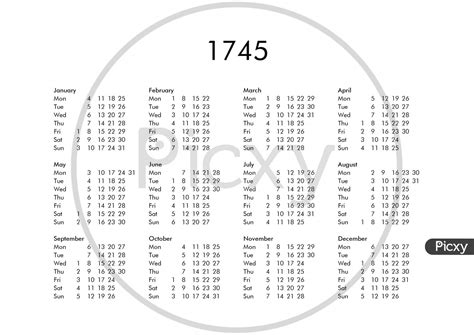 Image Of Calendar Of Year 1745 Lt642715 Picxy