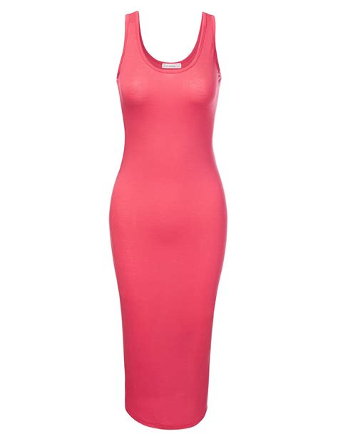 Doublju Womens Sleeveless Bodycon High Split Tank Midi Dress Shirring Details Dress Style