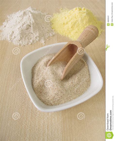 Ground Psyllium Seed Husks Maize Flour And Buckwheat Flour Stock Image