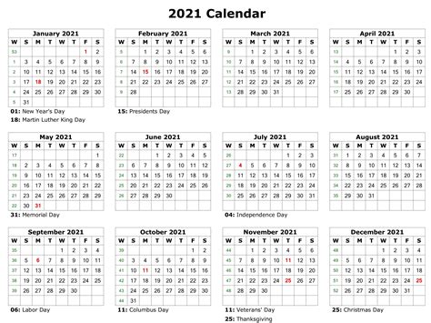 2021 Printable Calendar In Excel
