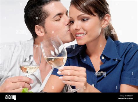 Woman Man Kiss Cheek Affectionate Affection Love Hi Res Stock