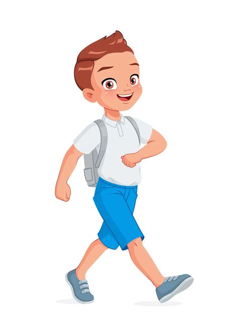 Happy School Boy Walking Cartoon Vector Illustration 3310858 Vector Art